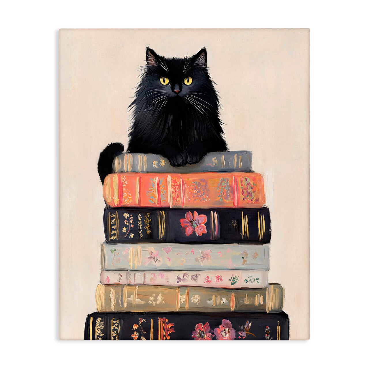 Stupell Industries Book Stack Black Cat Canvas Wall Art, design by Arlington Prints